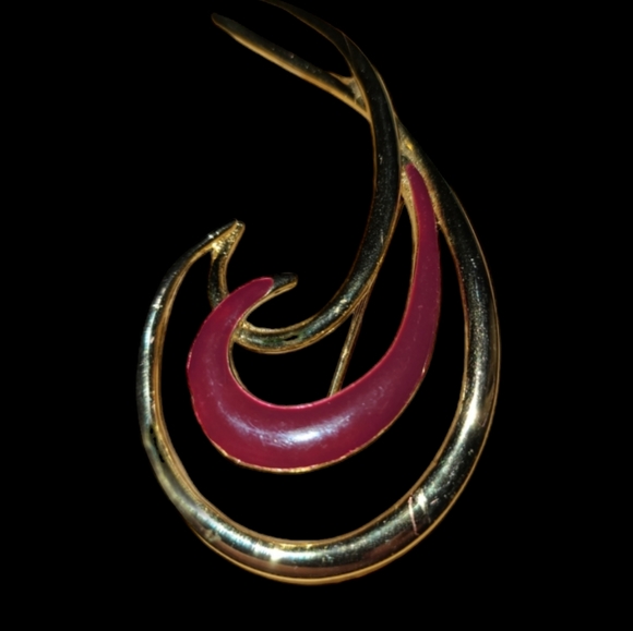 Vintage Goldish w/Wine Colour Enamel Brooche Lot 7 - Picture 2 of 2